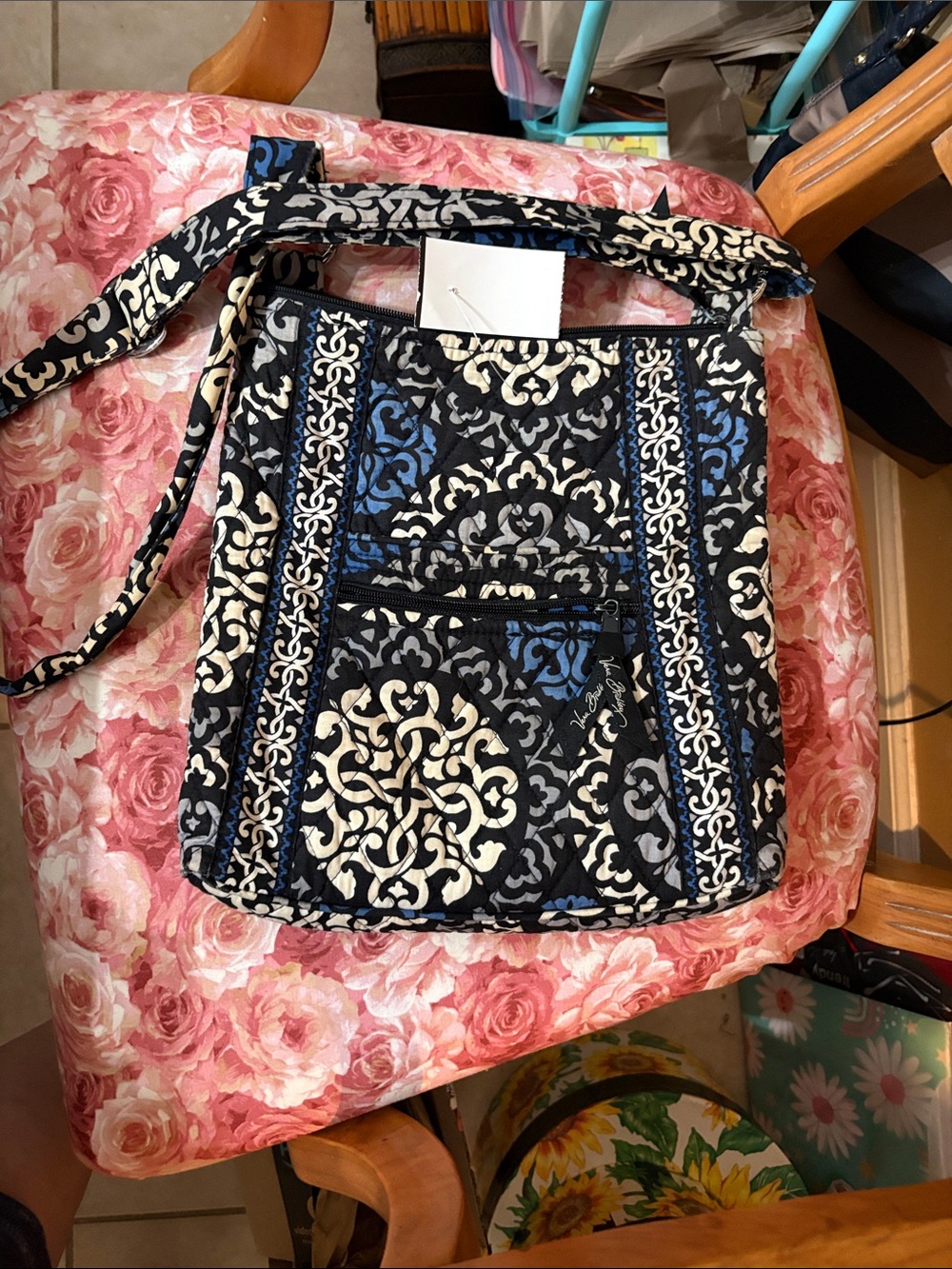 Vera Bradley Black, Blue & Cream Quilted Crossbody Bag